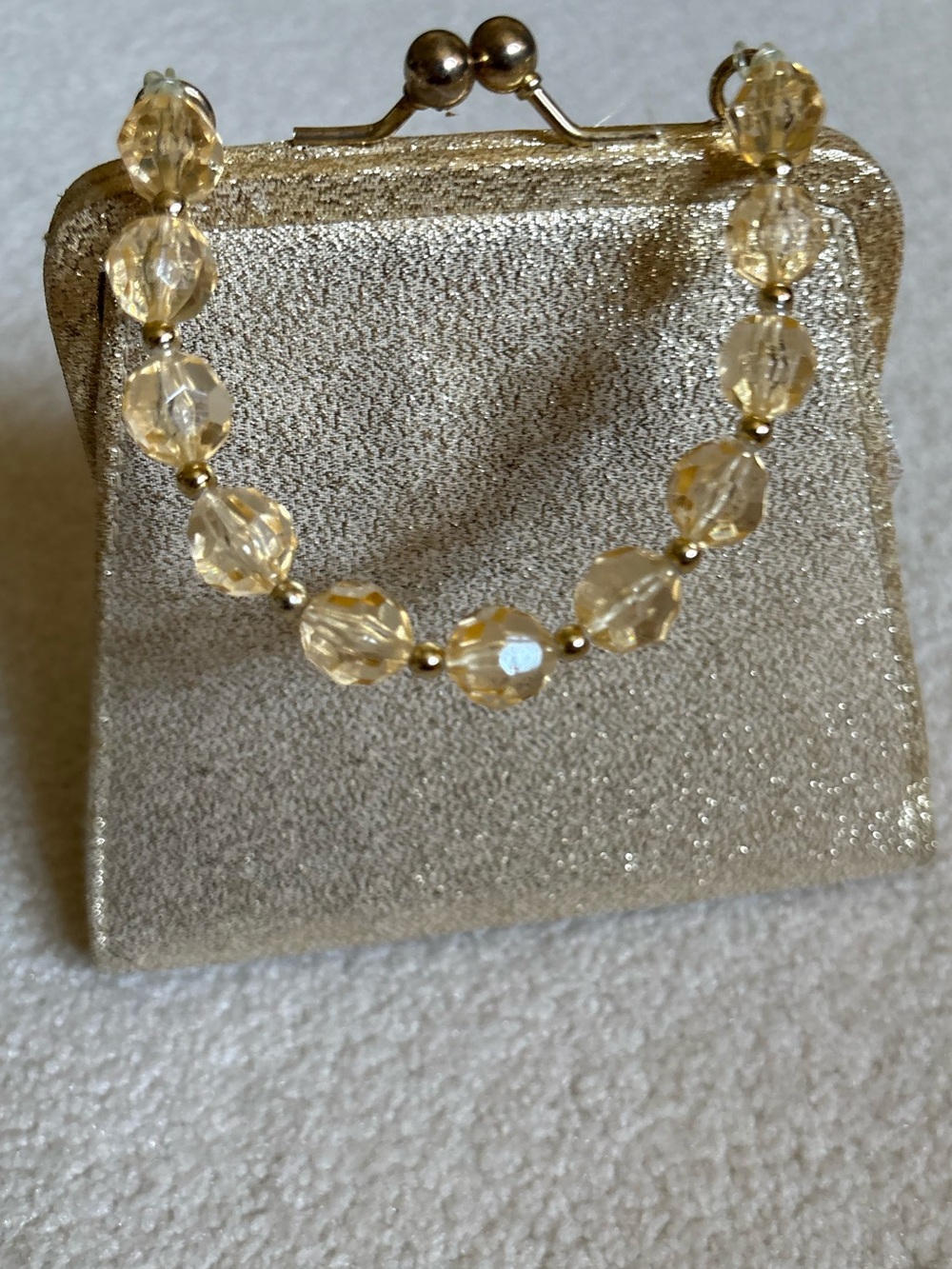 Stunning Vintage Gold Metallic Purse Faceted Beads Handle